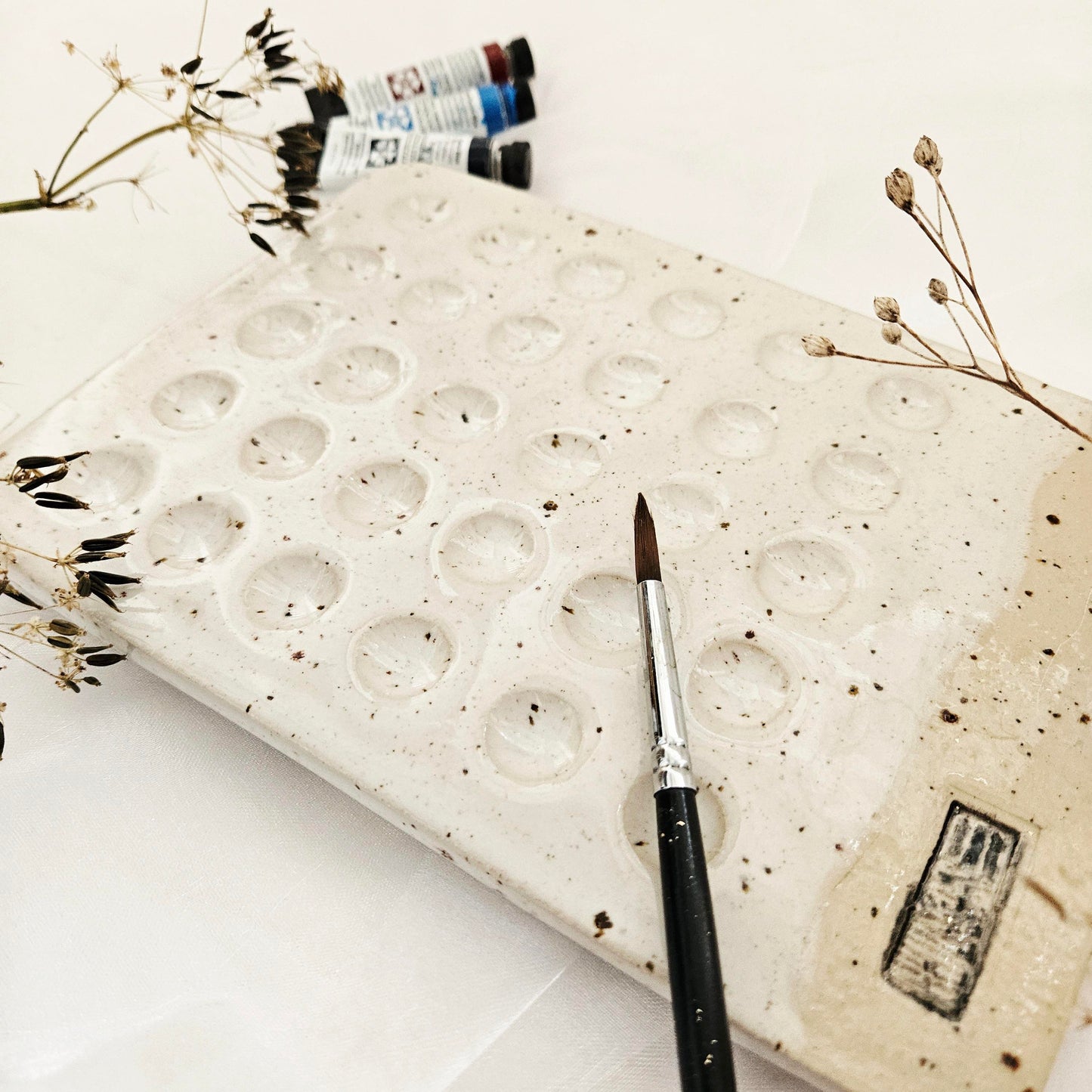 Ceramic palette Kanji set incl. brushholder