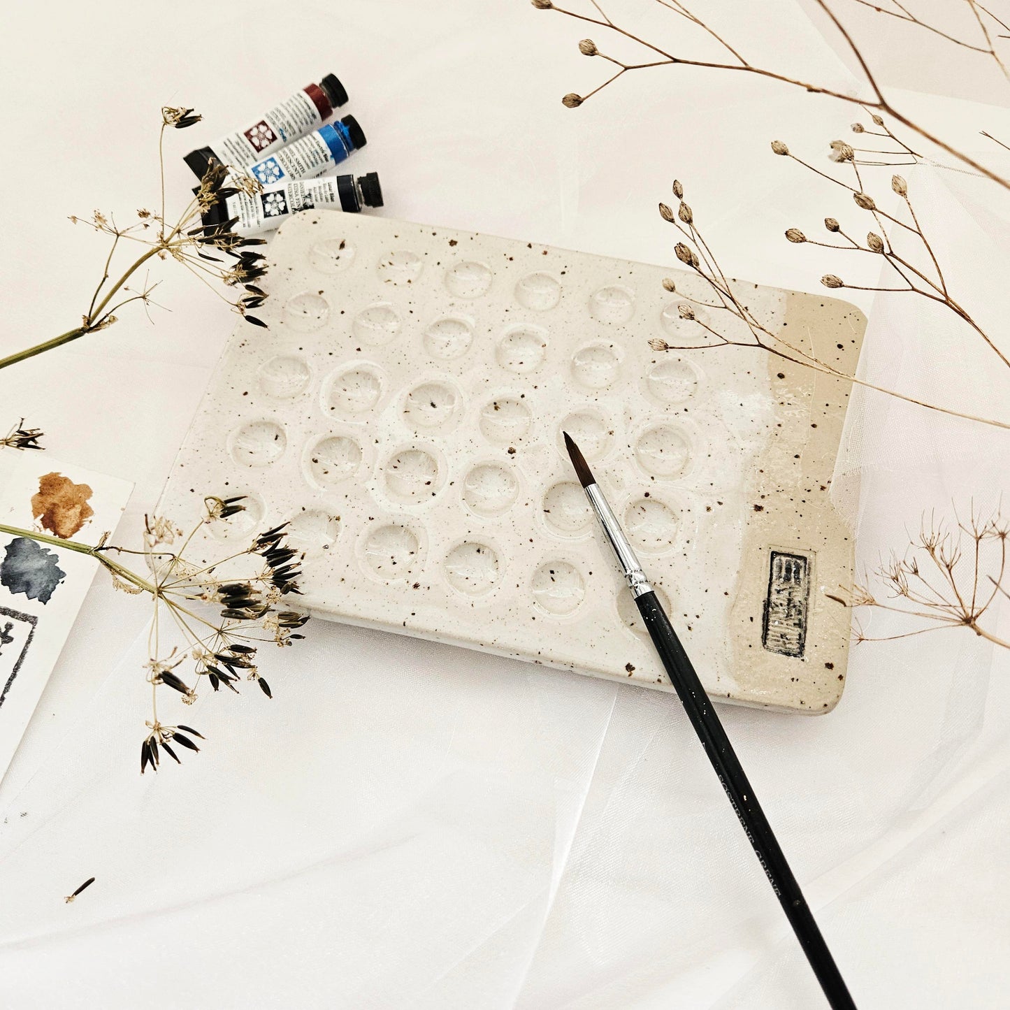 Ceramic palette Kanji set incl. brushholder