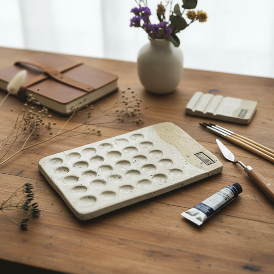 Ceramic palette Kanji set incl. brushholder
